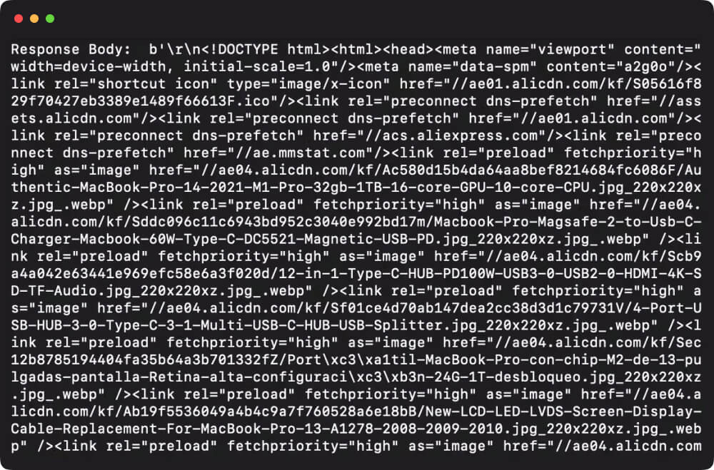 aliexpress web scraper html response