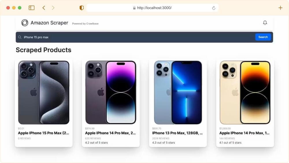 Crawlbase amazon serp scraper results