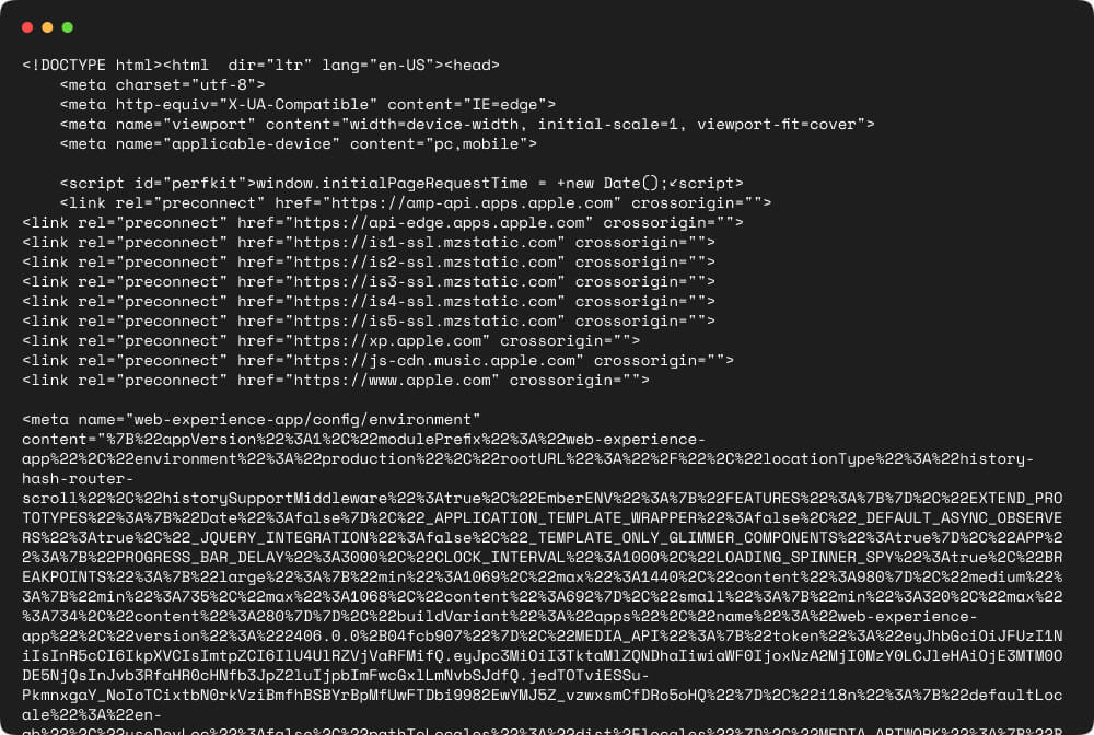 Apple app store html response