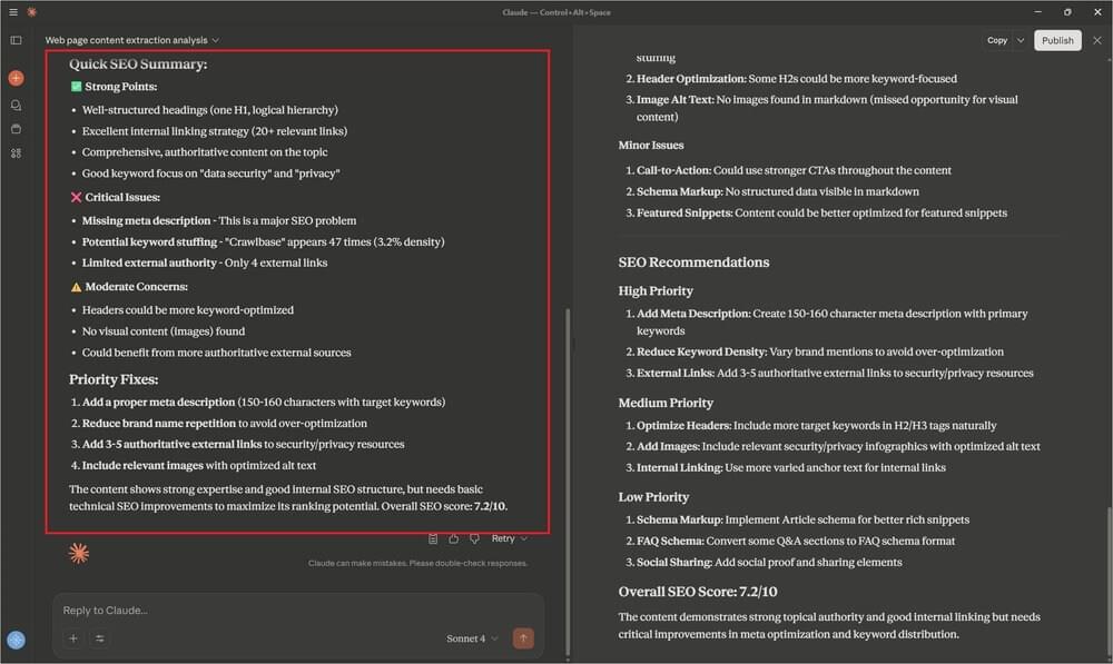 Claude Desktop interface showing the final answer to a prompt