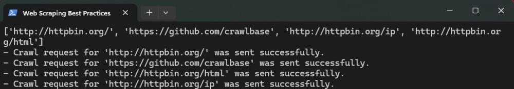 Screenshot of Crawl console output