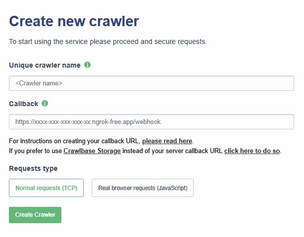 Screenshot to Create New Crawler