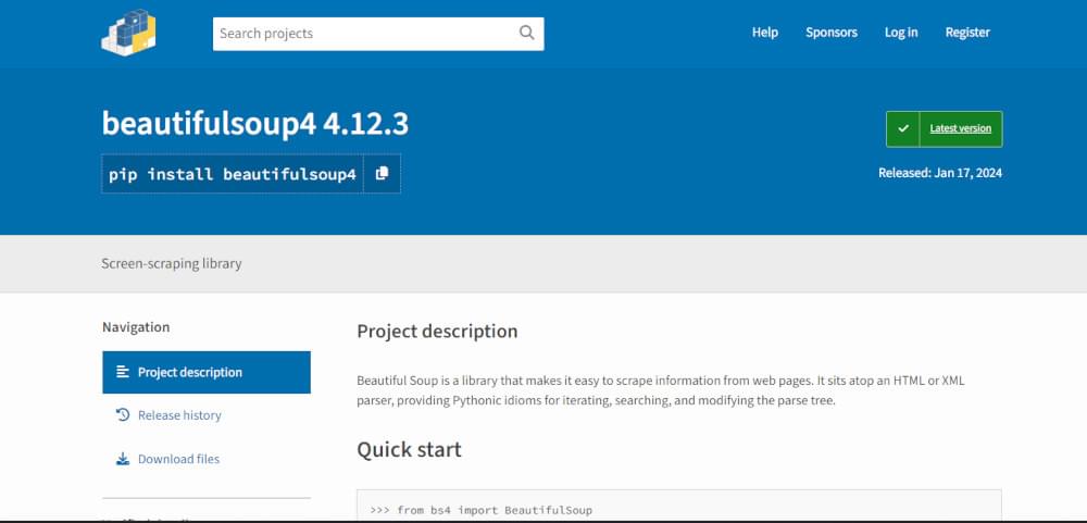 Python web scraping library - Beautiful Soup 4