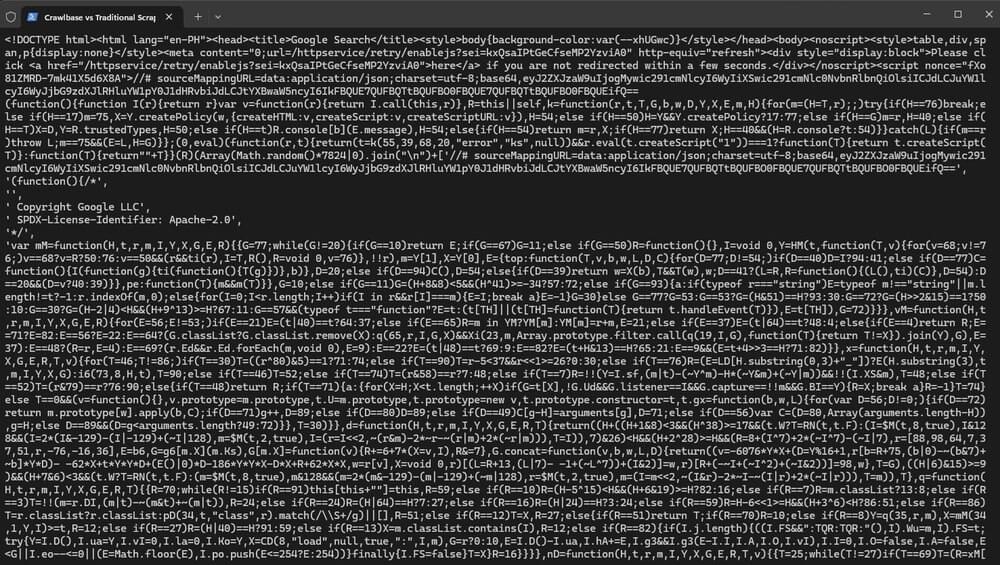 Screenshot of example output after traditional scraping