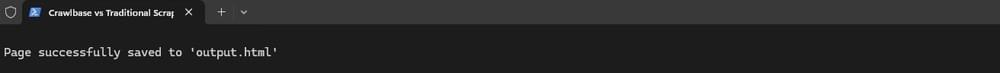 Screenshot of terminal console output after traditional scraping