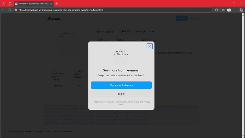 Screenshot of browser output after Crawlbase scraping