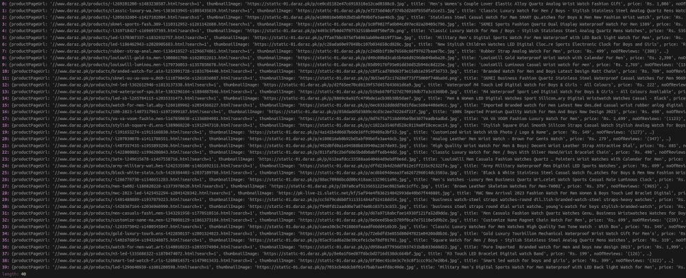 Crawled Daraz search results