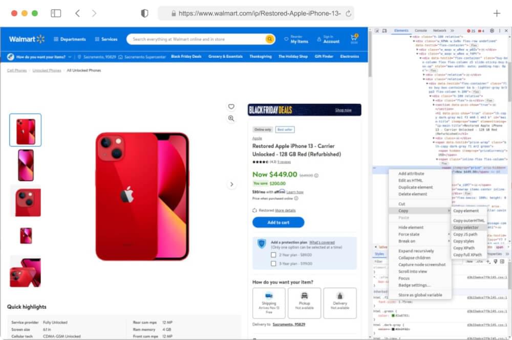 Walmart price data extraction