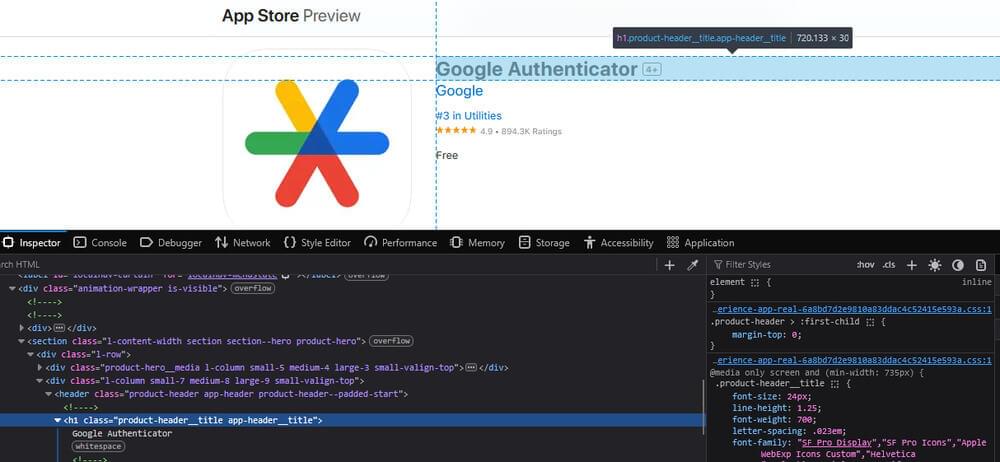 An image of the Chrome Browser Developer Tools with the content header element highlighted.