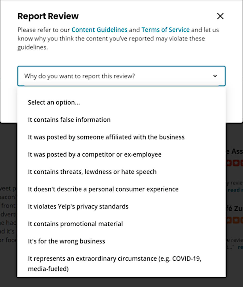 Report Yelp reviews Report Yelp reviews