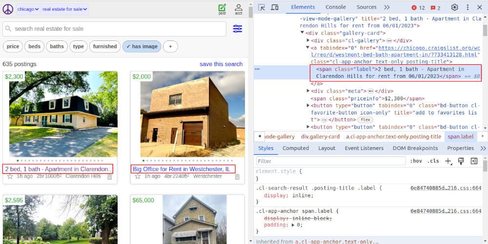 Scrape Craigslist.com product title