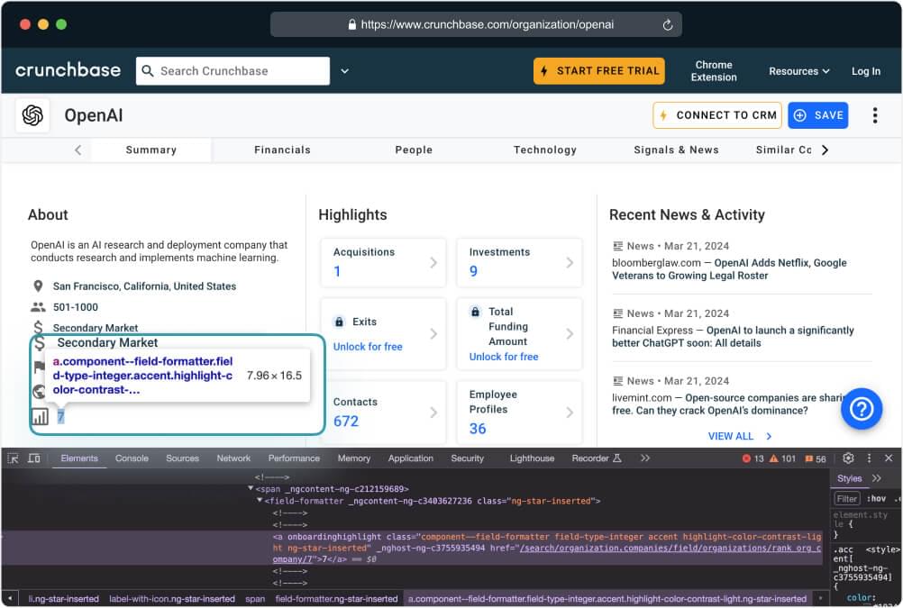 scrape crunchbase company rank