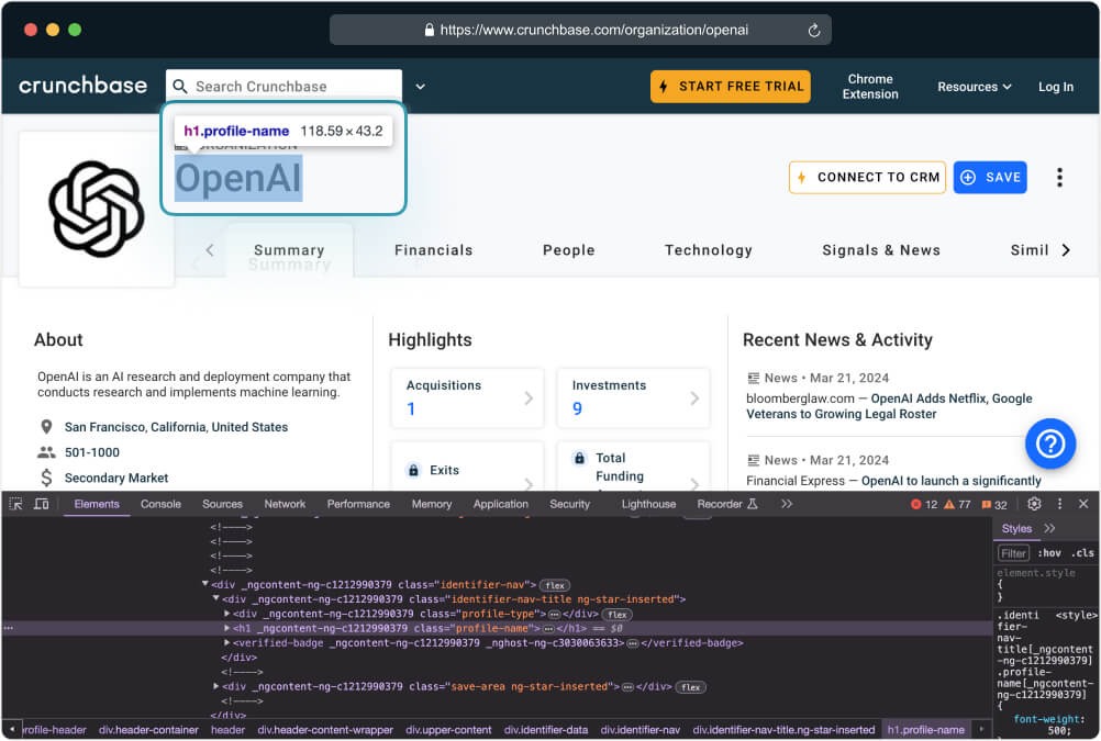 identifying html element - selector