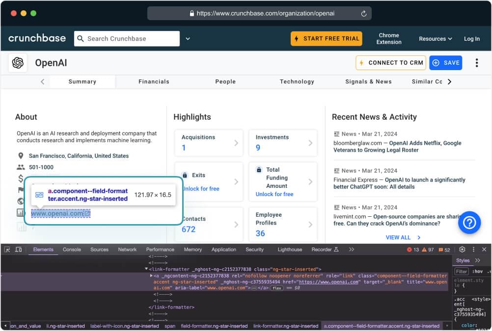 scrape crunchbase company url