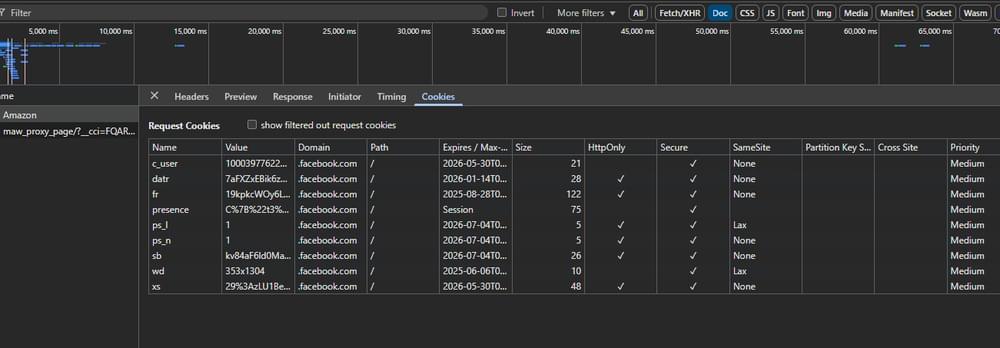 An image showing the Cookies section in Chrome Developer Tools.