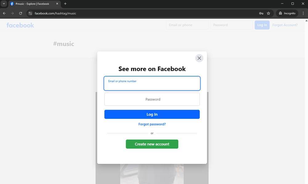 An image displaying Facebook login page.