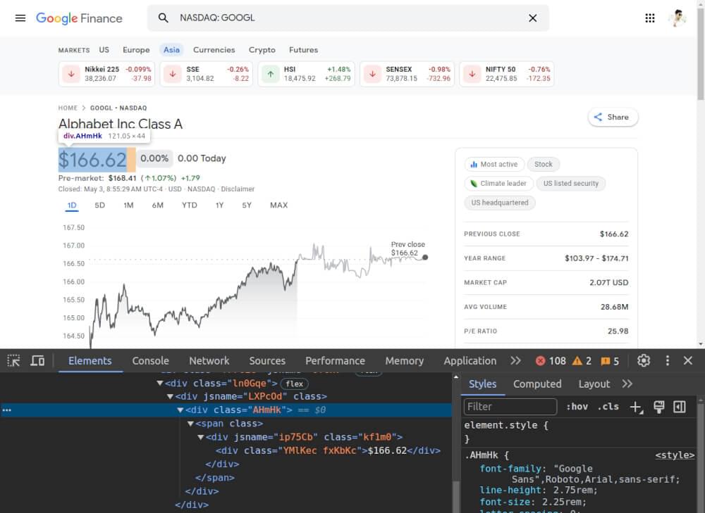 Scraping google finance prices