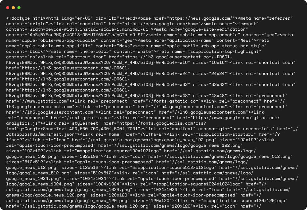 Google News HTML output Google News HTML output