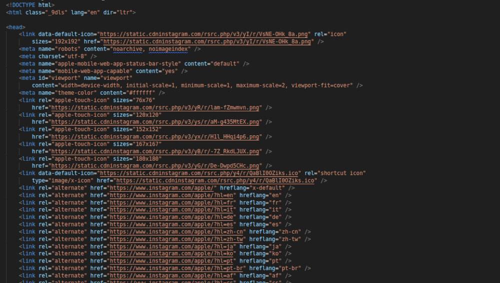 Apple Instagram profile HTML response