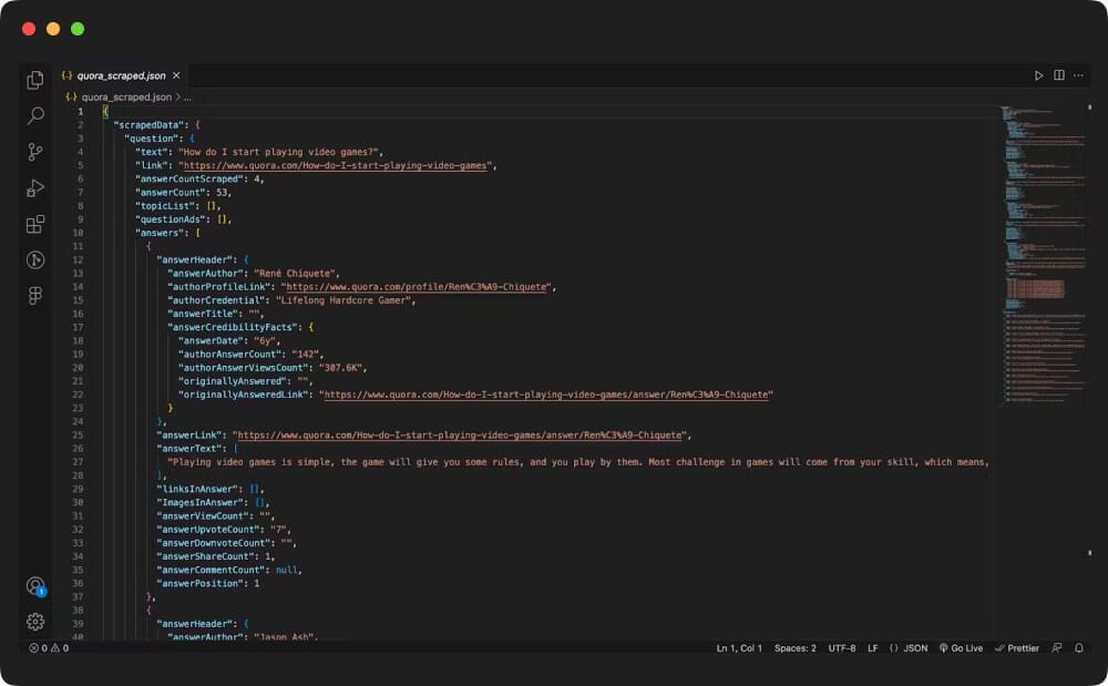 JSON output from scraping quora JSON output from scraping quora
