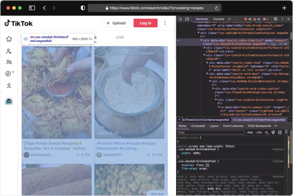 TikTok Search Listing