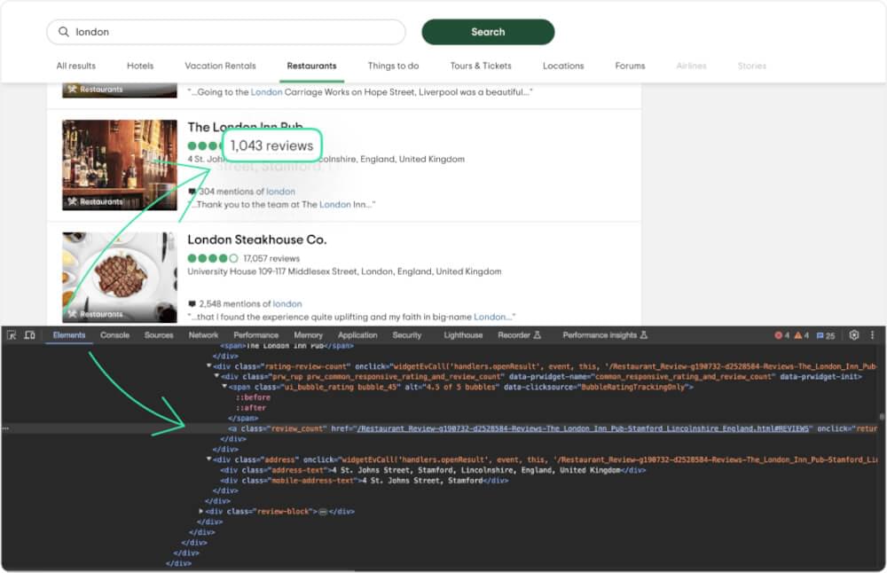 Scraping TripAdvisor Reviews Count