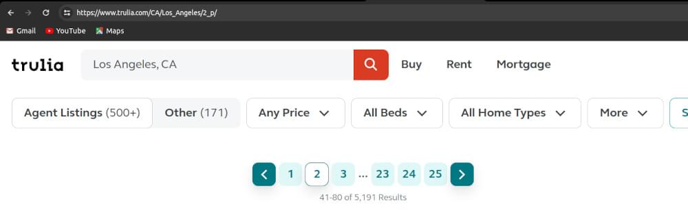 Handling pagination trulia website