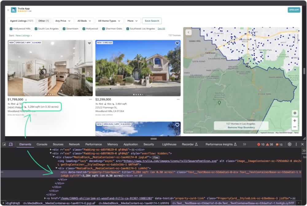 Scrape Trulia property size