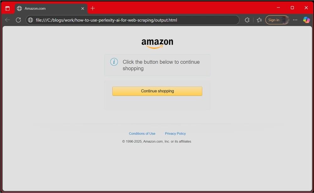Amazon book page browser output