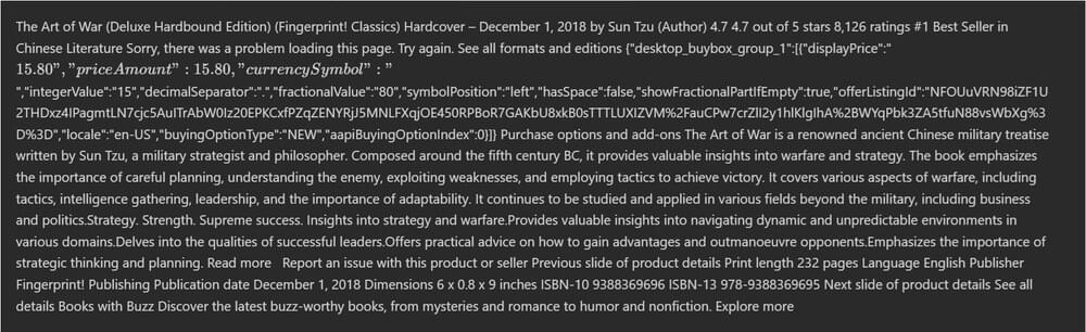 Amazon book page browser output