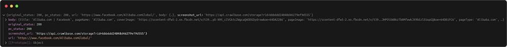 Facebook Scraper Response With Screenshot URL
