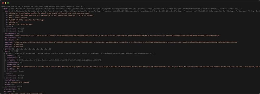 Facebook Scraper Response