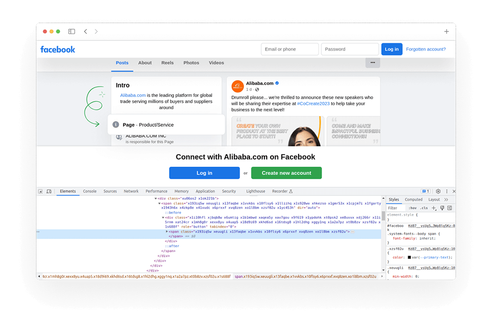 Inspect Facebook Element