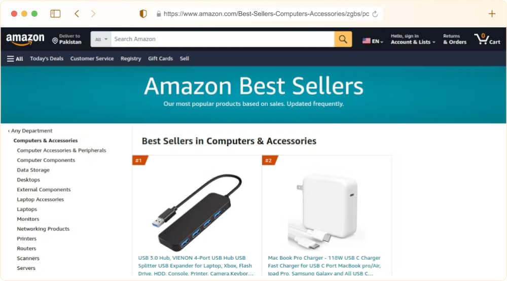 Amazon Best Sellers page Amazon Best Sellers page