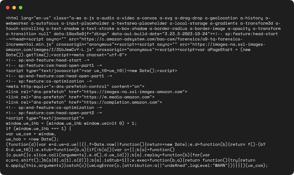 HTML response of Amazon Best Sellers page HTML response of Amazon Best Sellers page