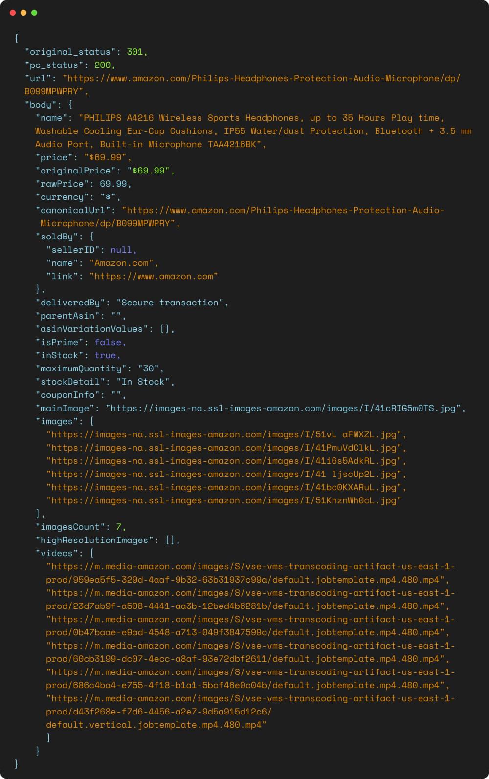 JSON response of API request