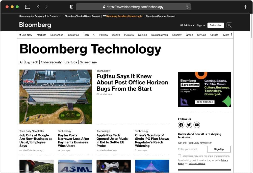 Bloomberg technology page