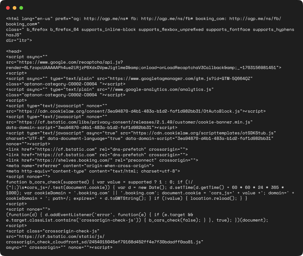 HTML response from Booking.com