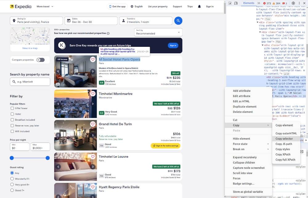 Expedia Search Page Inspect