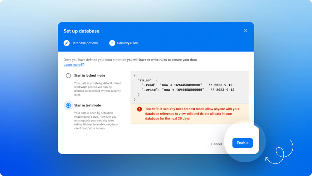 Enable Firebase Database