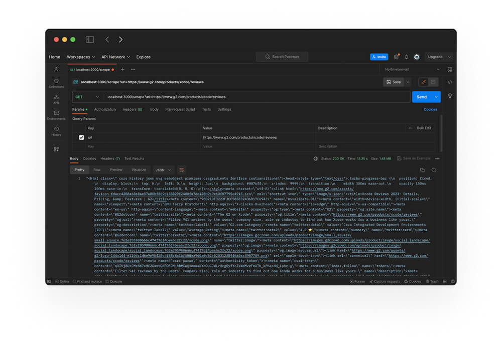 Postman HTML Response