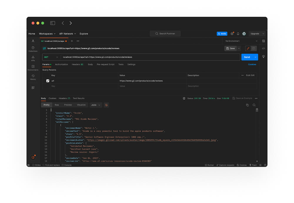 Postman JSON Response