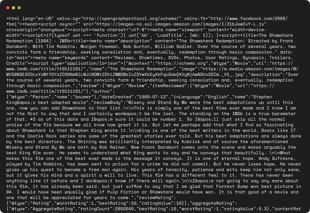 HTML response from IMDb movie page HTML response from IMDb movie page