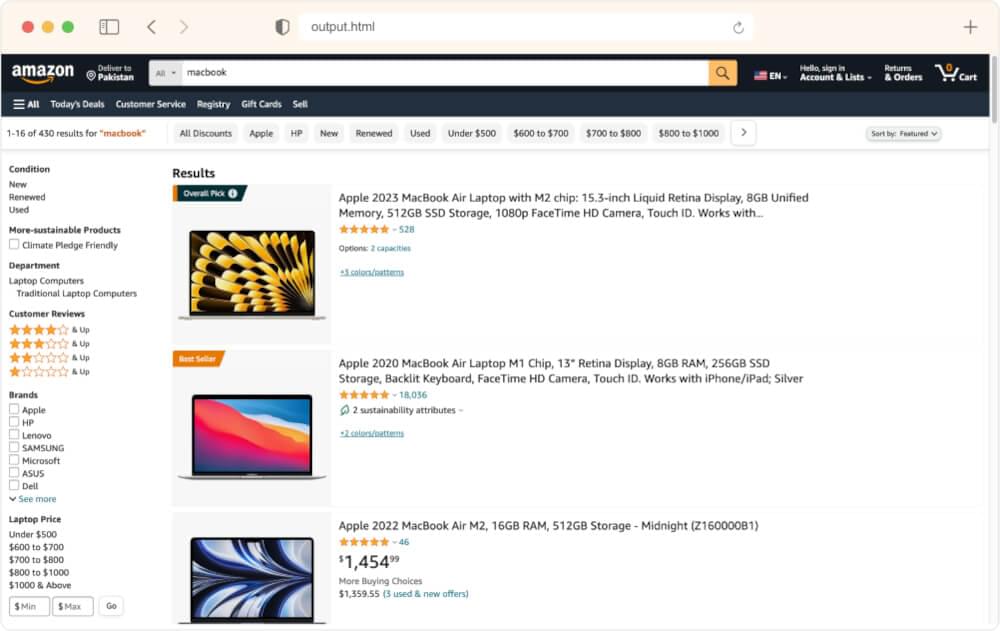 Crawled HTML Preview