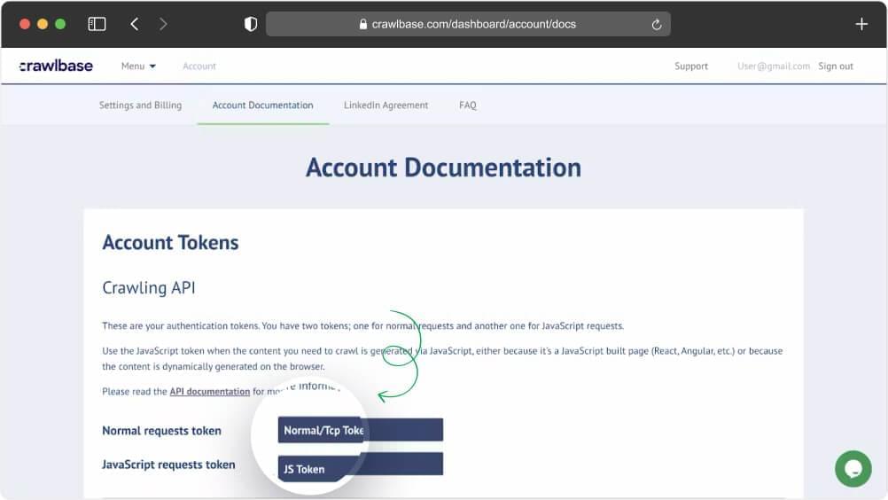 Crawlbase account dashboard