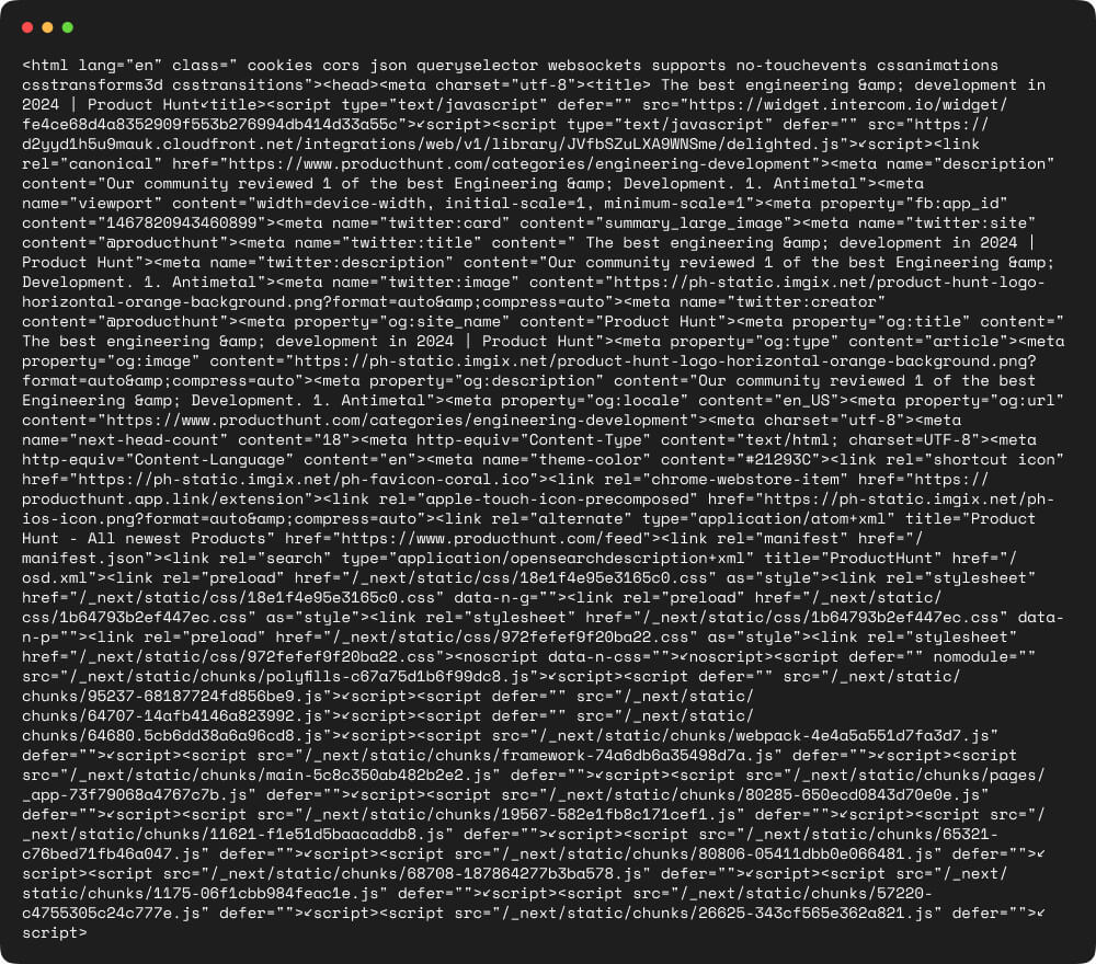 Scraped Product Hunt data in HTML
