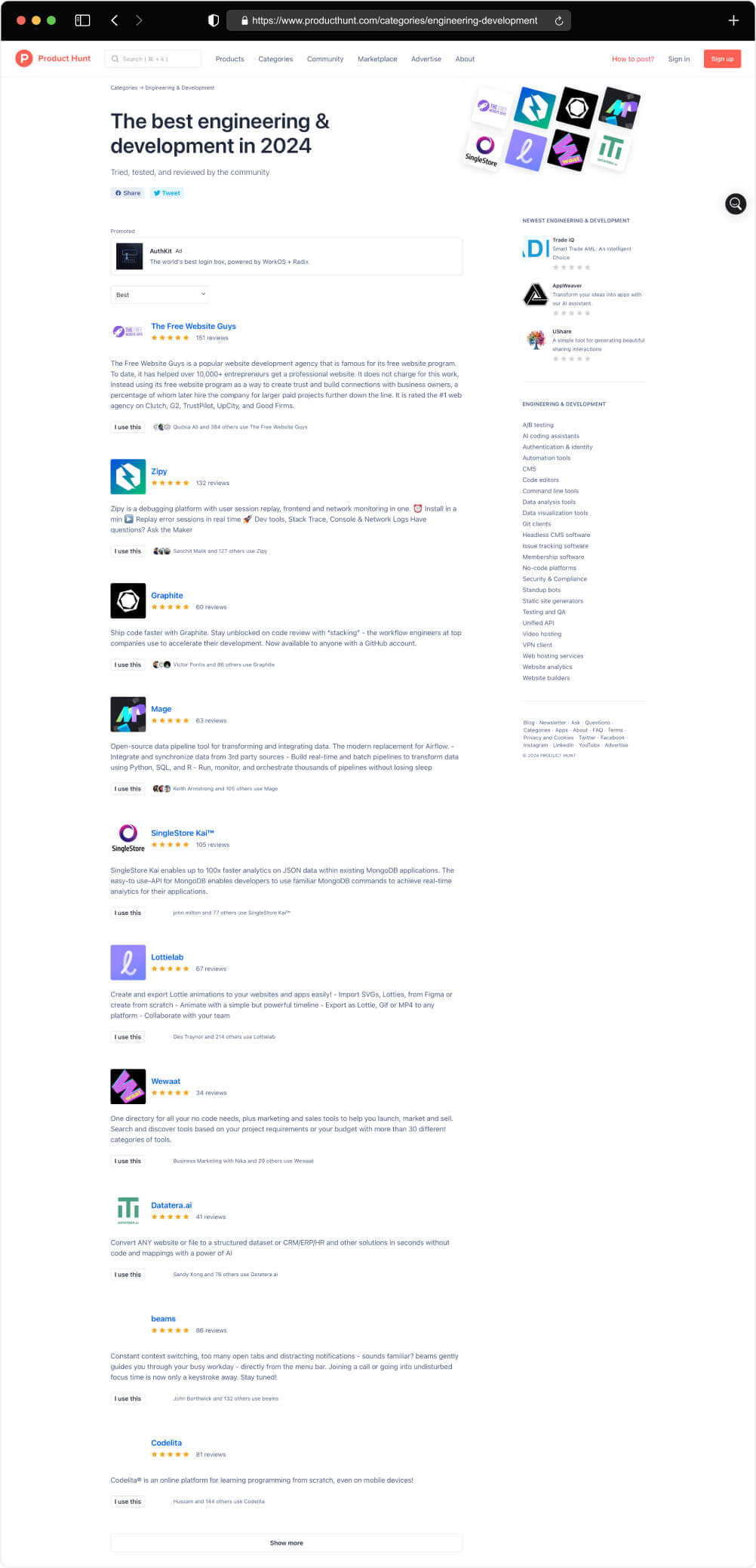 Product Hunt category page
