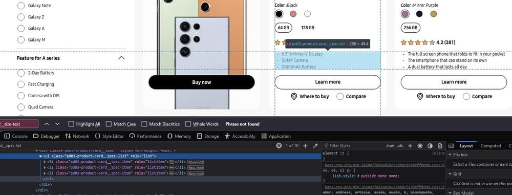 scrape samsung product specifications scrape samsung product specifications