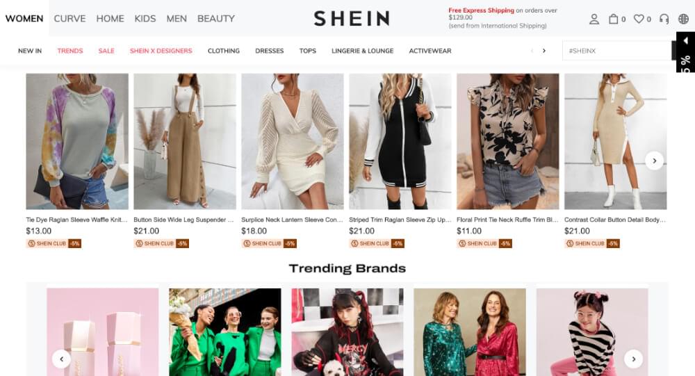 Shein home page Shein home page