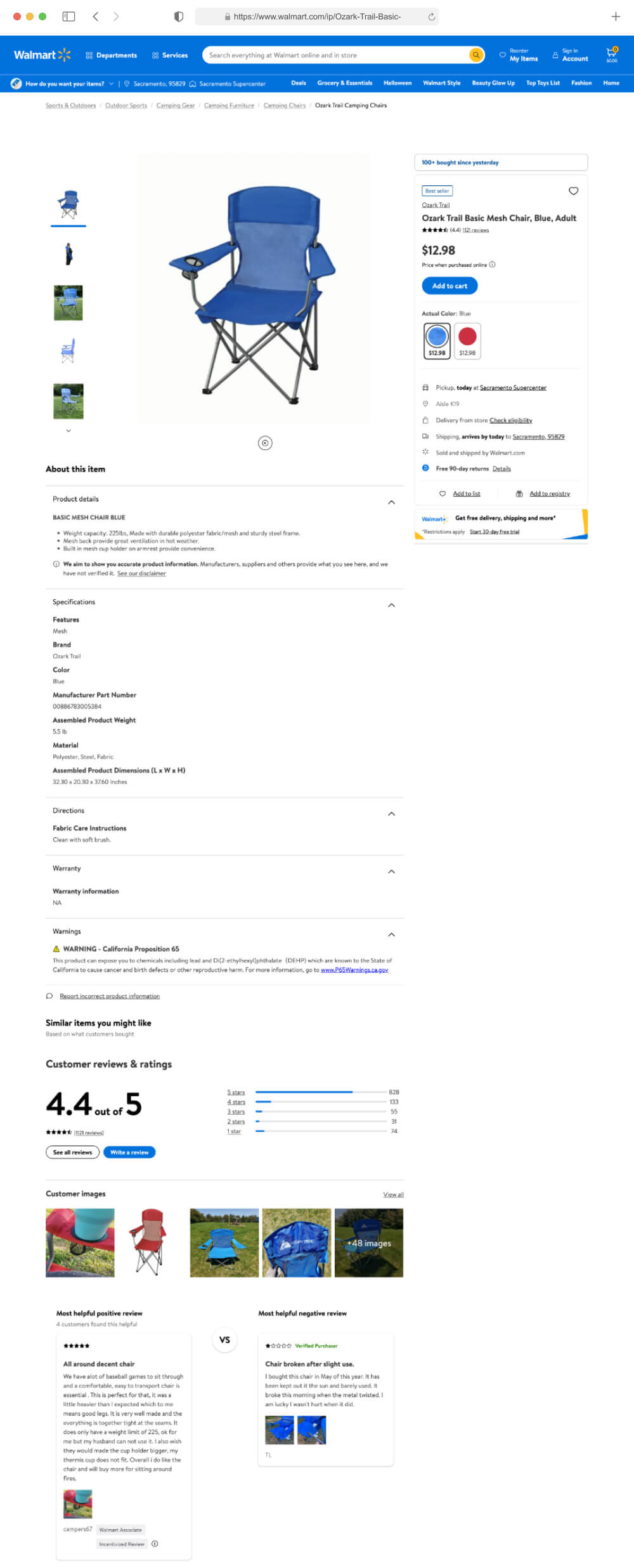 Walmart product page Walmart product page